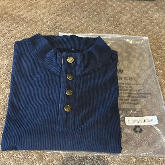 NWT Corduroy Pullover Top Blue With Brown Apricots Accents Size XL - Picture 6 of 6